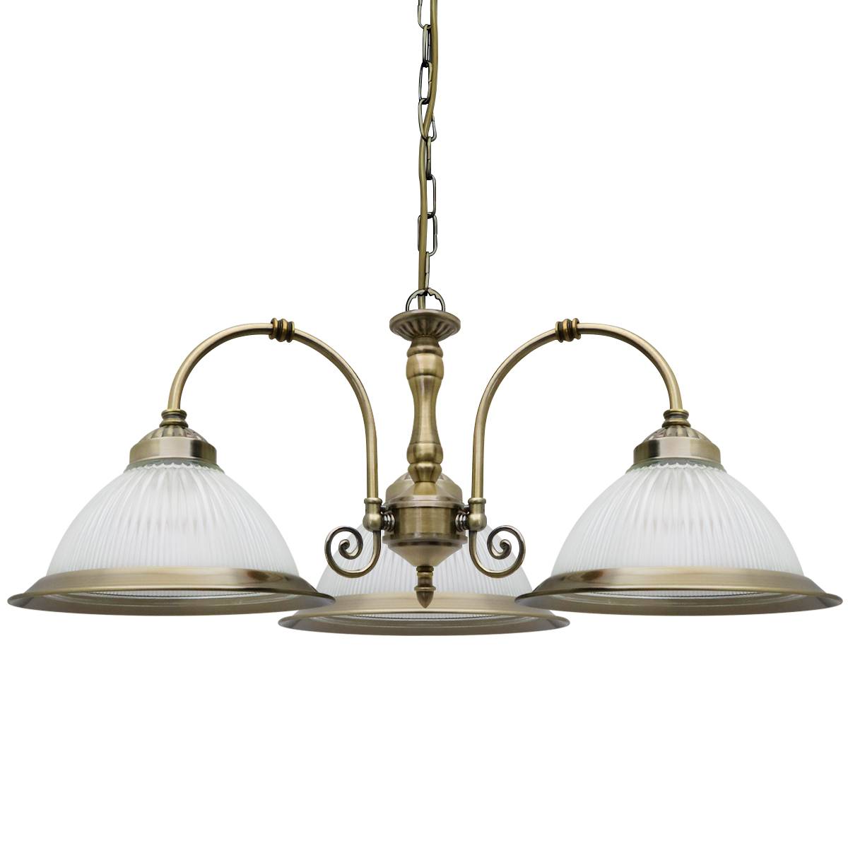 Energy Light Bulbs 3 Light Ribbed Glass Ceiling Pendant Light - Antique Brass - Image 1