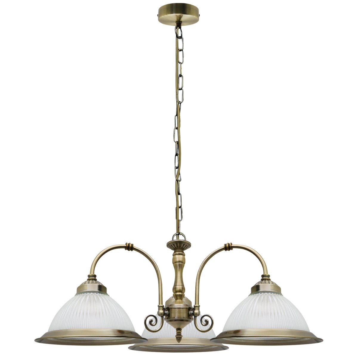Energy Light Bulbs 3 Light Ribbed Glass Ceiling Pendant Light - Antique Brass - Image 3