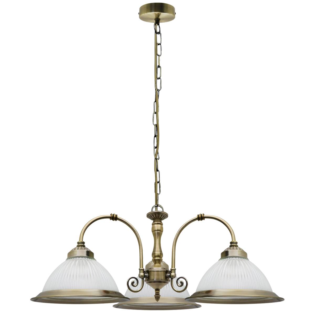 Energy Light Bulbs 3 Light Ribbed Glass Ceiling Pendant Light - Antique Brass - Image 3