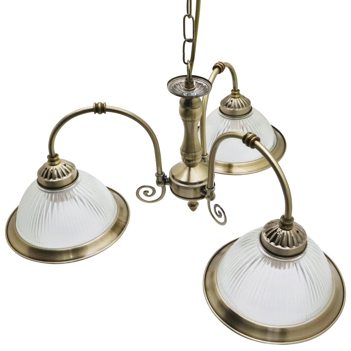 Energy Light Bulbs 3 Light Ribbed Glass Ceiling Pendant Light - Antique Brass - Image 5