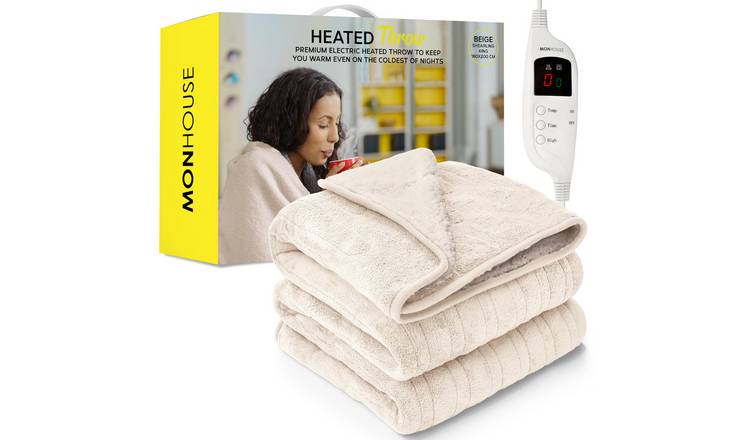 MONHOUSE King Heated Electric Throw with 9 Heat Setting - Beige