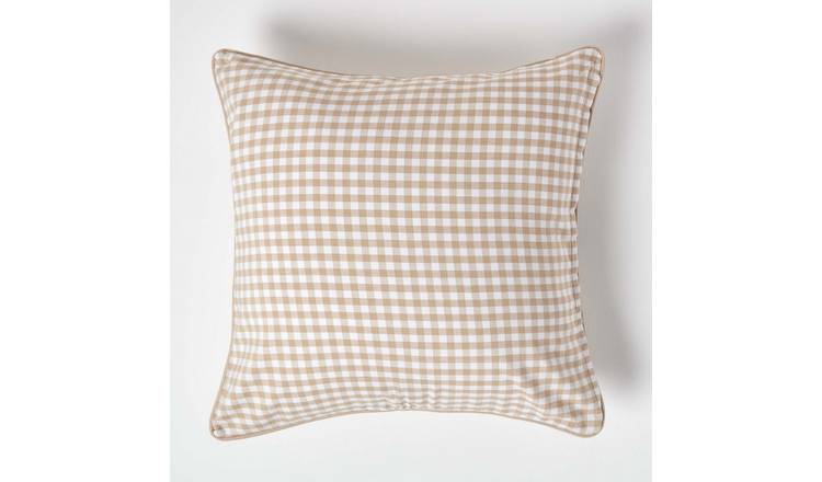 Homescapes Beige Cotton Gingham Check Cushion Cover - 60 x 60 cm