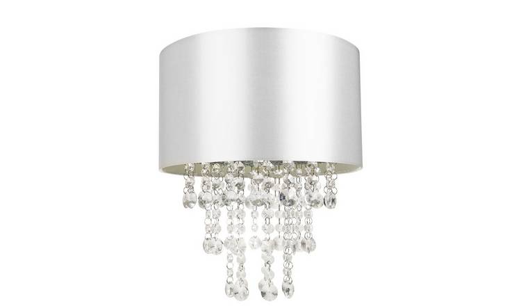 Happy Homewares Grey Satin Fabric with Acrylic Droplets Pendant Shade - 30cm