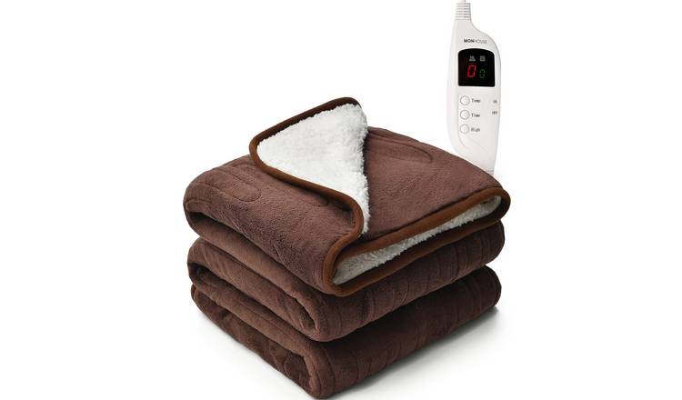 MONHOUSE Single Heated Blanket Electric Throw - Brown Shearling