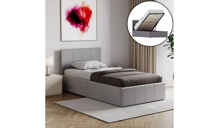 Vida Designs Lisbon Single Ottoman Faux Leather Bed With Foam Mattress - Grey