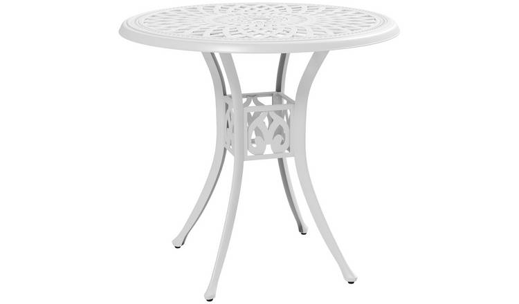 Outsunny Round Cast Aluminium Parasol Hole Garden Dining Table - White