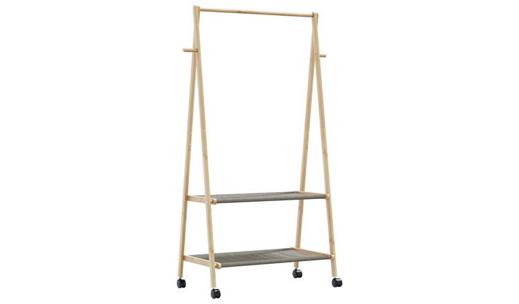 Walplus Bamboo Cloth Rack with Fabric Shelves and Wheels - 96 x 45.5 x 155.5 cm
