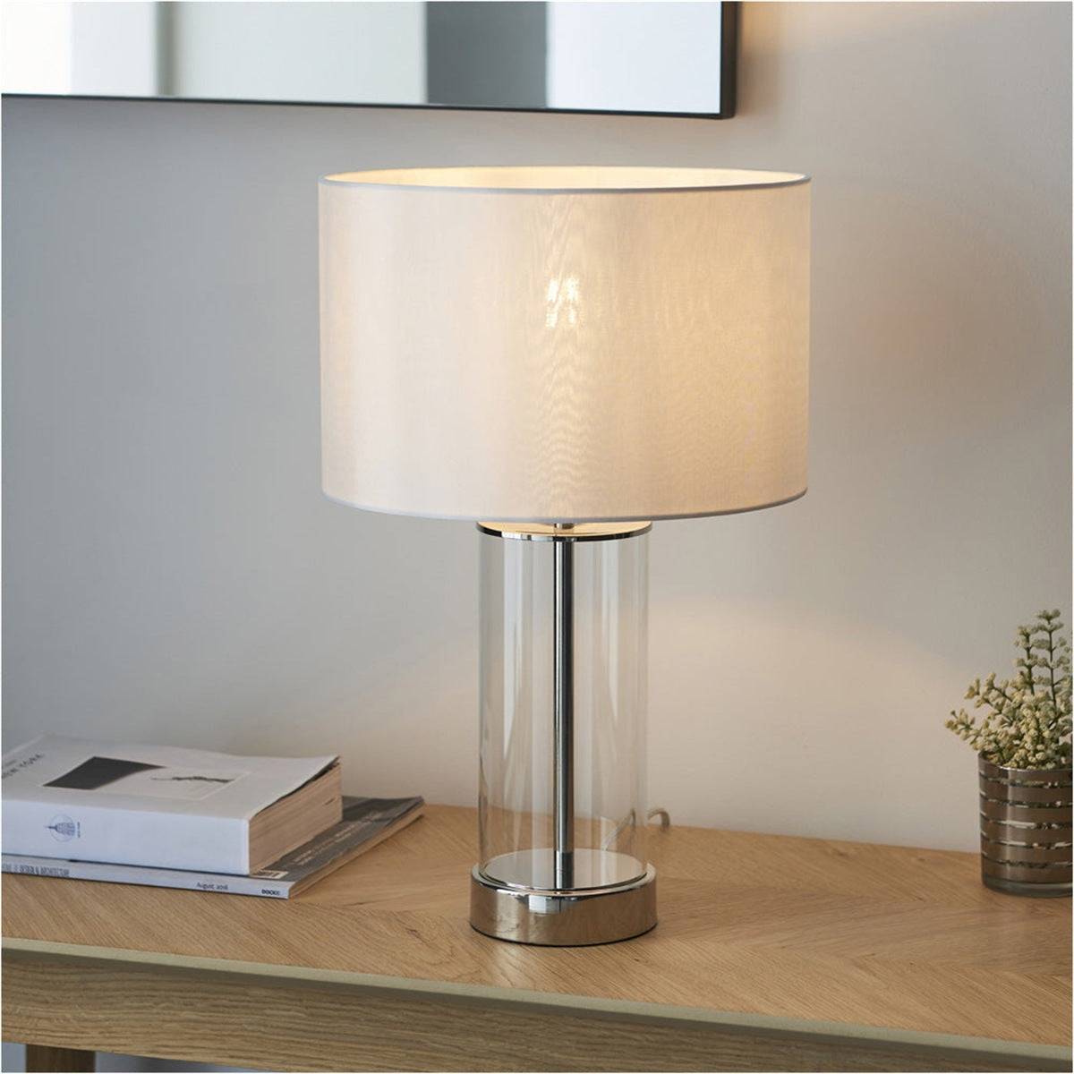 Loops Direct Fabric Steel and Glass Table Lamp - Vintage White - Image 2