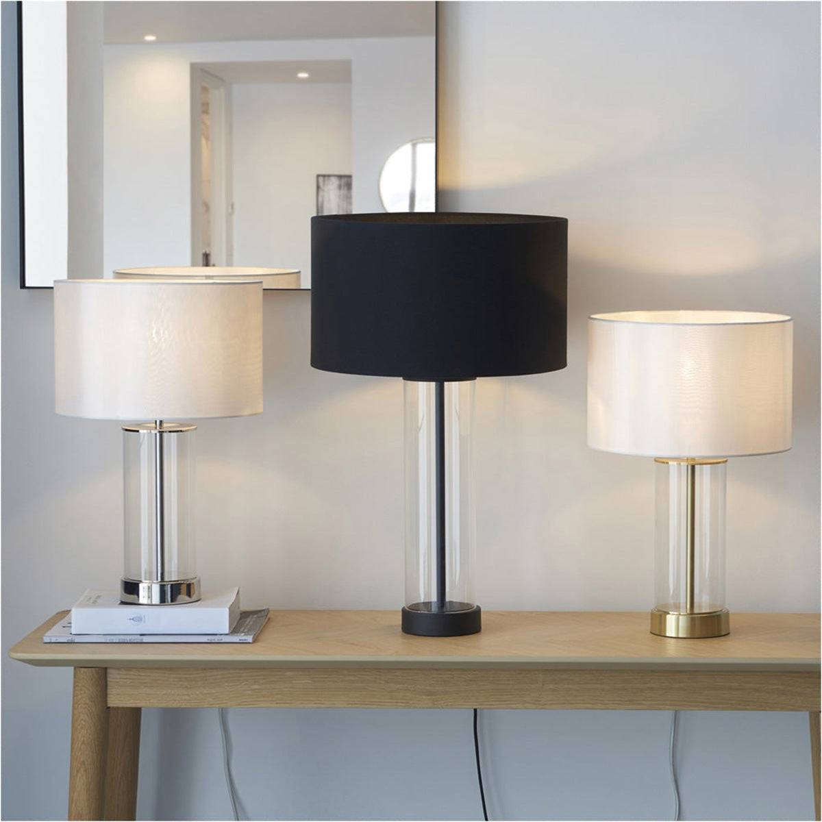 Loops Direct Fabric Steel and Glass Table Lamp - Vintage White - Image 3