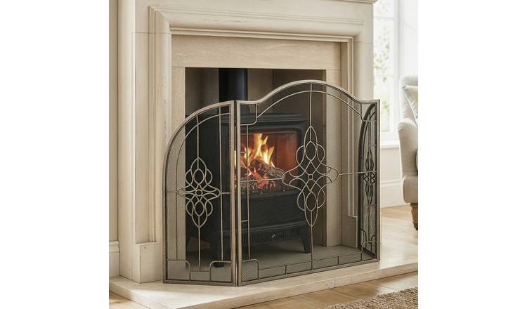Dibor Iron Three-Panel Fireplace Screen - Silver