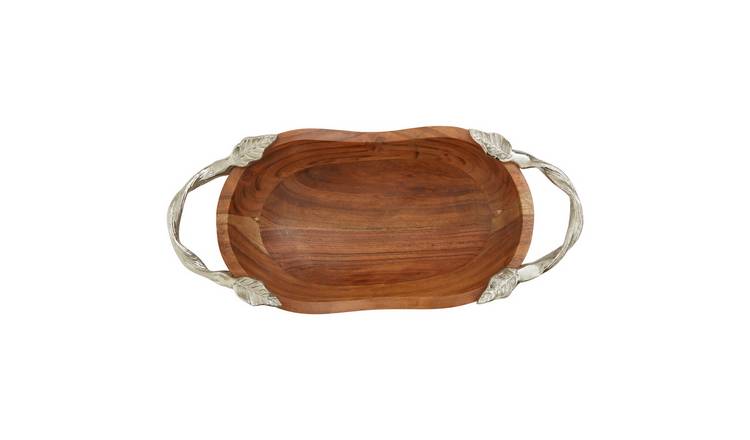 Orsina Vine Acacia Wood Large Oval Serving Bowl - Silver