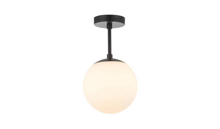 Happy Homewares Black Glass Globe IP44 in Matt Bathroom Ceiling Light - 20cm