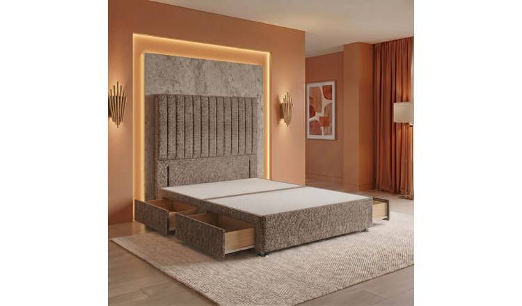 Somnior Heritage Tweed Divan Base 4 Draw 54" Headboard - Coffee/Double