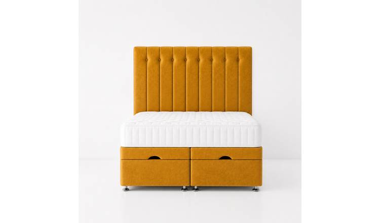 Comfy Deluxe Leo 4ft Plush Velvet End Lift Ottoman Bed Set - Mustard