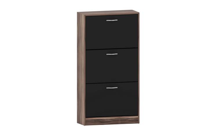 Vida Designs 3 Drawer Shoe Cabinet - Walnut & Black