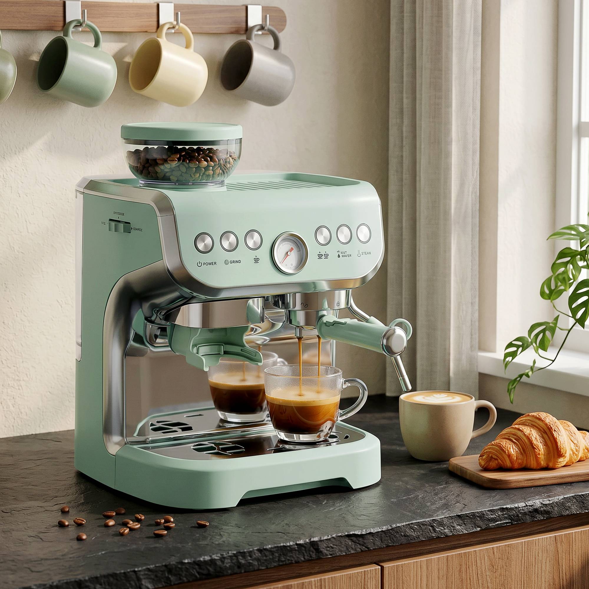 HOMCOM Espresso Machine Bean to Cup Coffee Machine, Steam Wand, Light Green - Image 4