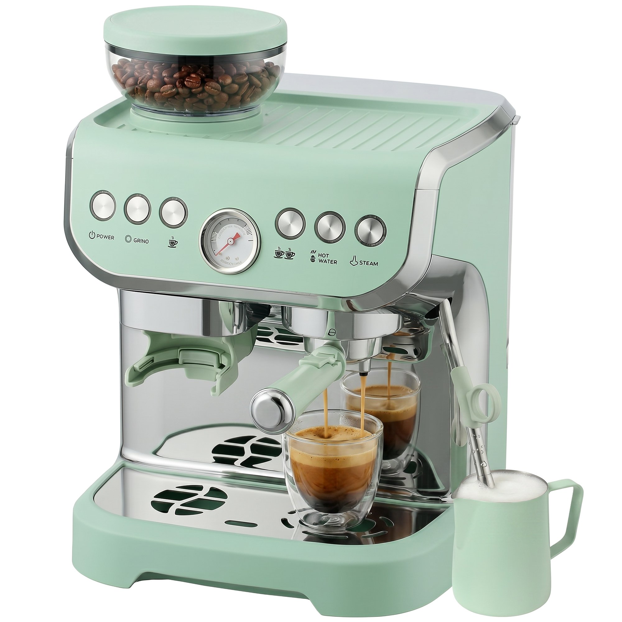 HOMCOM Espresso Machine Bean to Cup Coffee Machine, Steam Wand, Light Green - Image 5