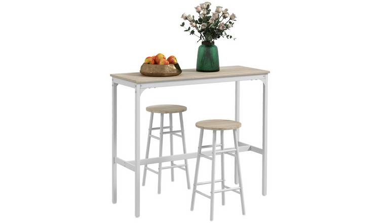 HOMCOM 3 Piece Bar Table and Stools Set - Oak