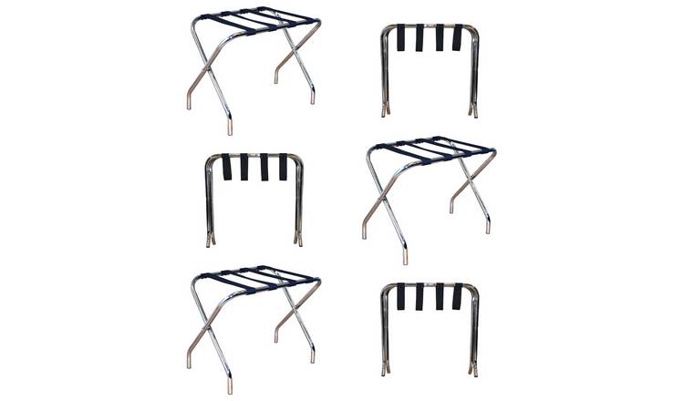 Harbour Housewares Folding Metal Luggage Racks - Chrome - Pack of 6