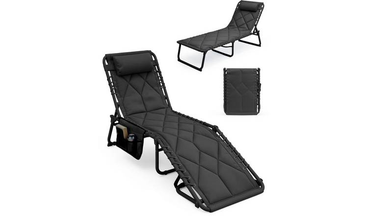 Keplin Quilted Foldable Reclining Sun Lounger - Charcoal