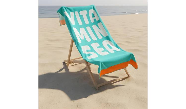 OHS Vitamin Sea Slogan Microfibre Beach Towel - Sea Blue