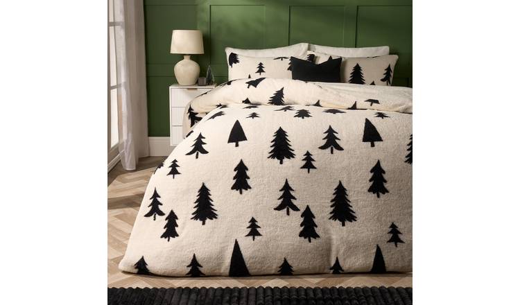 OHS Xmas Tree Teddy Fleece Bedding Set Duvet Cover Set Cream - Double