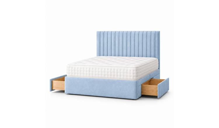 Comfy Deluxe 4ft6 Double    2 Drawer Suede  Divan Bed Set -  Sky Blue