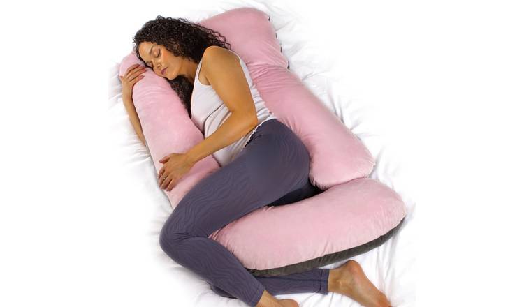 Aamira J Shape Memory Foam Pregnancy Pillow 140cm - Pink & Dark Grey