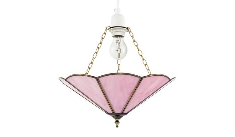 Happy Homewares Pink Coloured Tiffany Glass Easy Fit Pendant Shade - 36cm