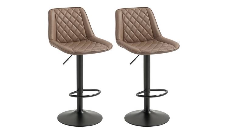 HOMCOM Set of 2 PU Leather Bar Stool with Back and Steel Base - Brown