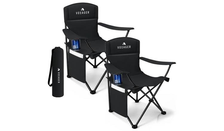Voyager Set of 2 Side Pouch Folding Camping Chairs - Black