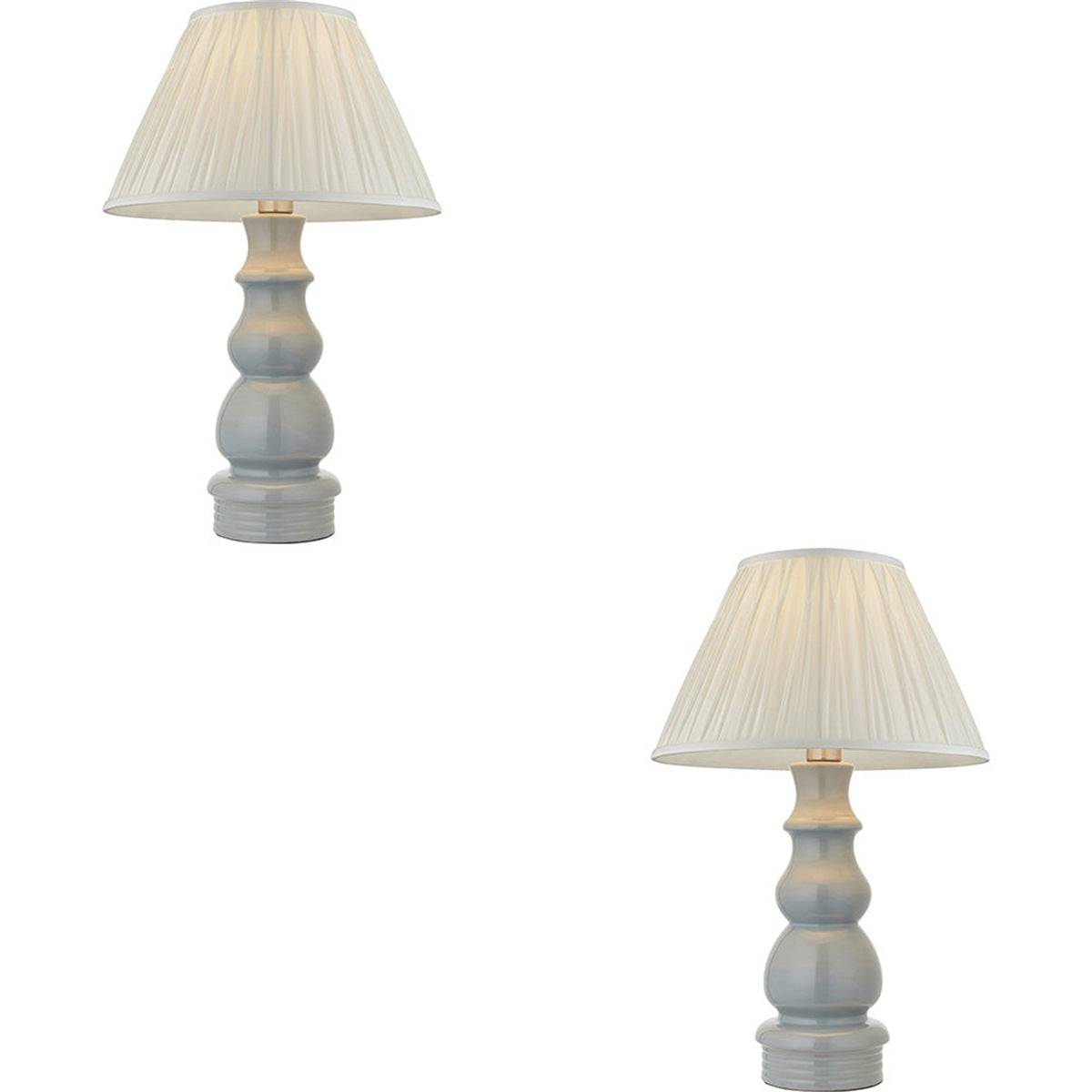 Loops Direct Pack of 2 40.5cm Diameter Ceramic Table Lamp - Blue Grey Glaze - Image 1