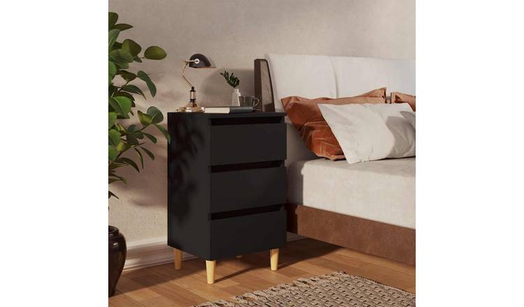 Walplus Solid Wood Leg 3 Drawer Bed Cabinet - Black - 40 x 35 x 69 cm