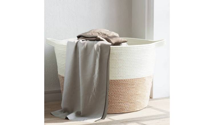 Walplus Polyester Laundry Basket and - Brown and White - 60 x 36 cm