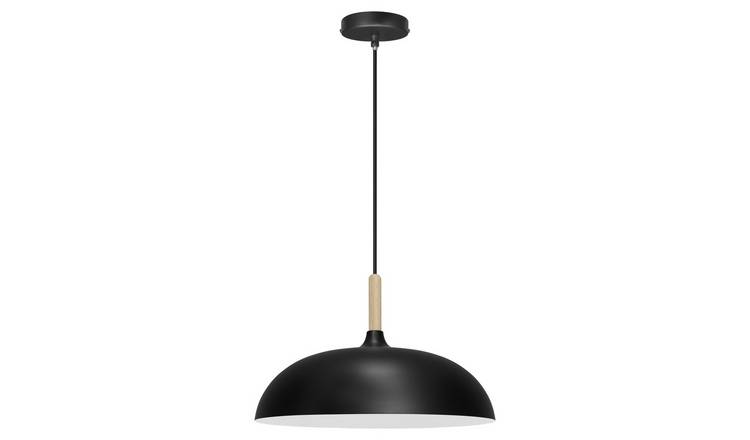 Energy Light Bulbs Wooden Fitting Metal Dome Ceiling Pendant Light - Black