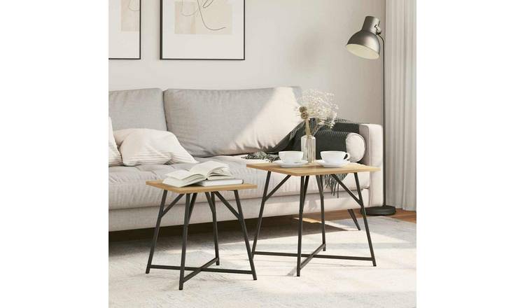 Walplus Pack of 2 Metal Side Table Wood Legs - Oak - 50 x 50 x 50 cm