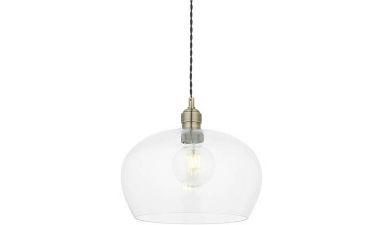 Loops Direct Steel and Glass Hanging Ceiling Pendant Light - Antique Brass