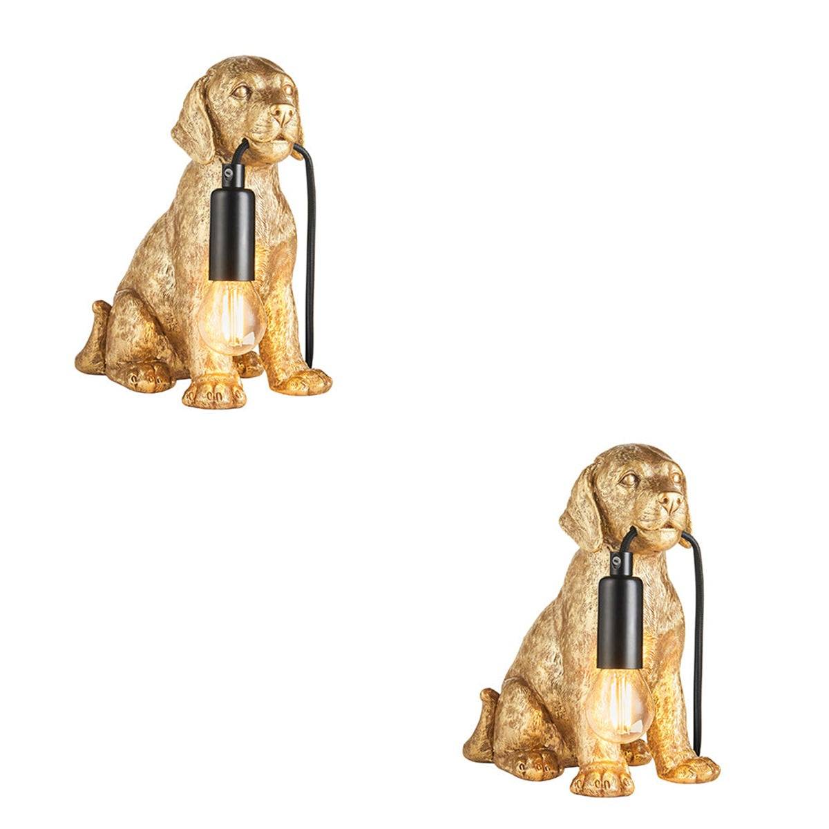 Loops Direct Pack of 2 Resin Table Lamp - Vintage Gold Labrador Puppy - Image 1