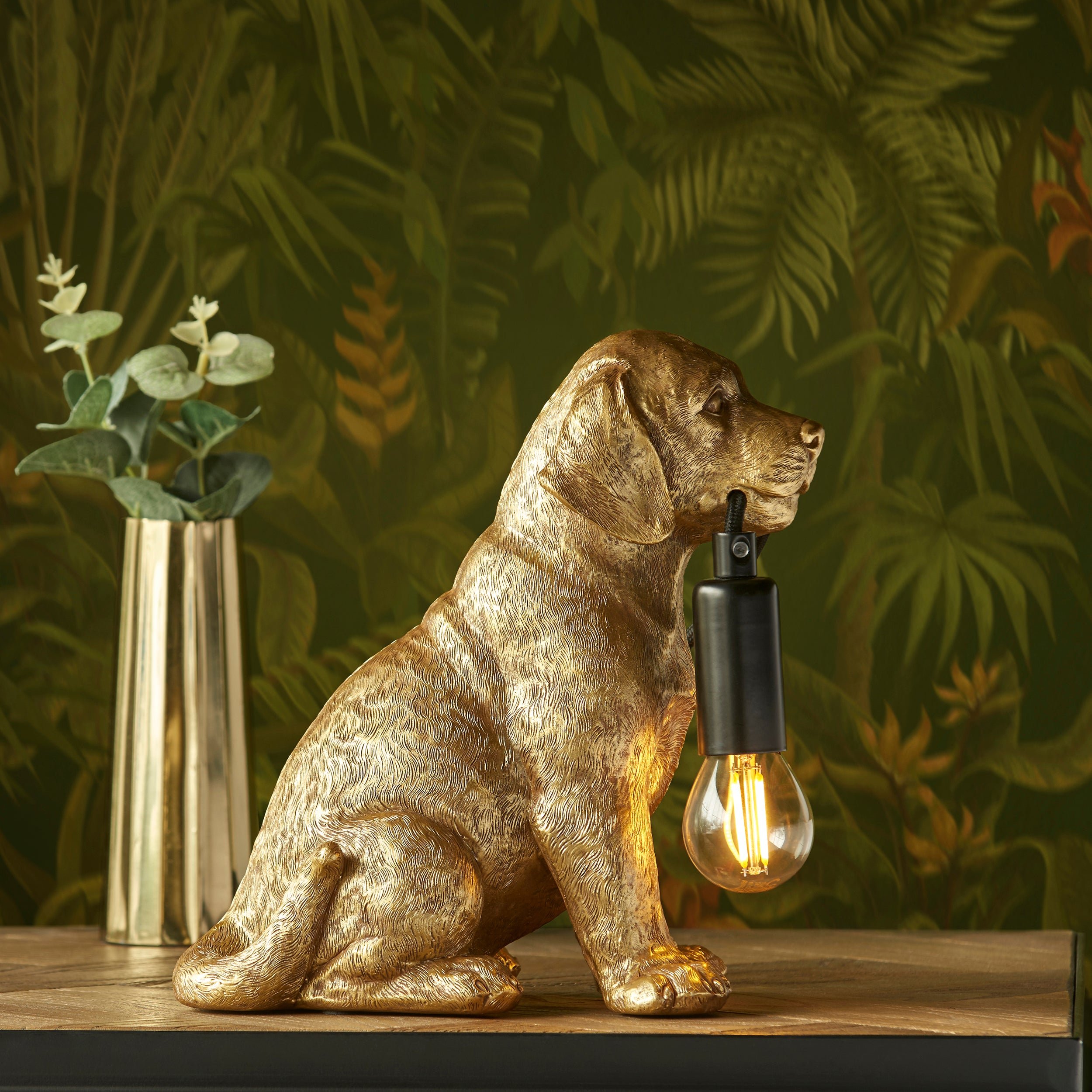Loops Direct Pack of 2 Resin Table Lamp - Vintage Gold Labrador Puppy - Image 3