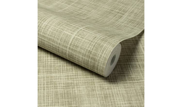 Grandeco Brushed Check Fabric Effect Textured Wallpaper - Green