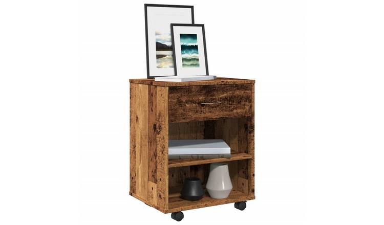 Walplus Engineered Wood Lockable Rolling Cabinet - Dark Wood - 46 x 36 x 59 cm