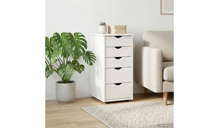 Walplus 5 Drawer Solid Pine Storage Cabinet - White - 34 x 39 x 61.5 cm