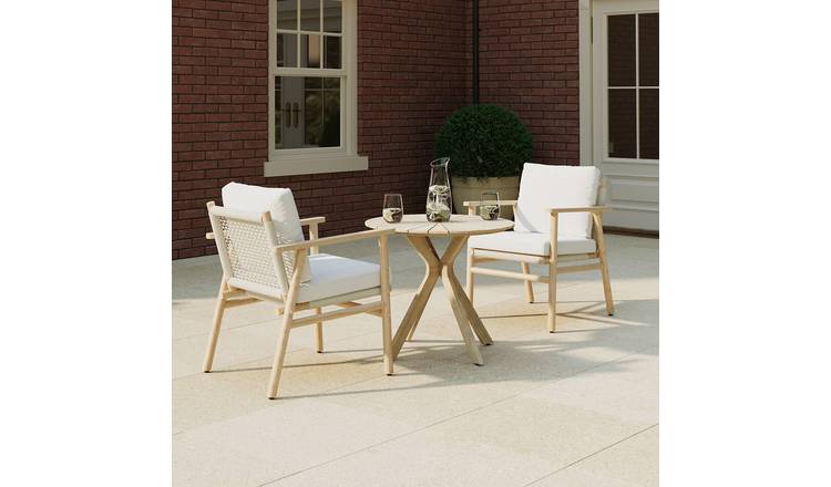 Charles Bentley Delgada Acacia and Weave Bistro Set - Beige