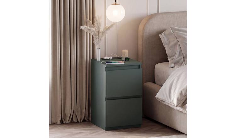 Vida Designs Denver 2 Drawer Bedside Chest with Power Outlet - Green