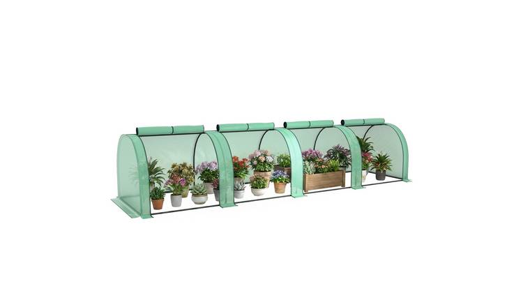 Outsunny PE Tunnel Greenhouse with Zipper Doors – Green