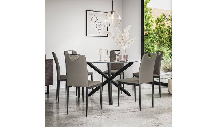 Furniture Online Malvern Monza Glass Top Dining Table & 6 Grey Chairs