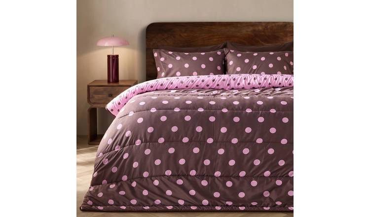 OHS Polka Dot 10.5 Tog Reversible Coverless Duvet Set - Brown/Pink - Double