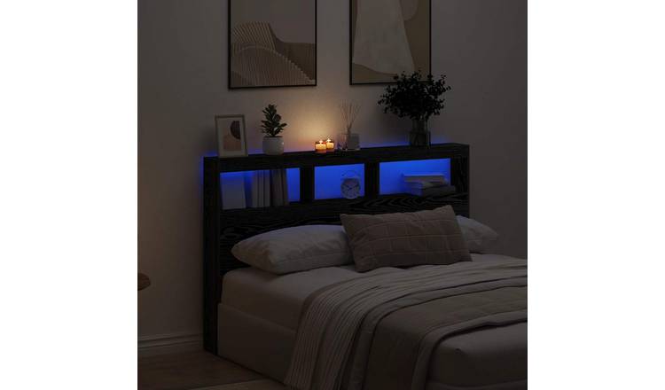 Walplus Engineered Wood LED Headboard Cabinet - Black Ash - 160 x 17 x 102 cm