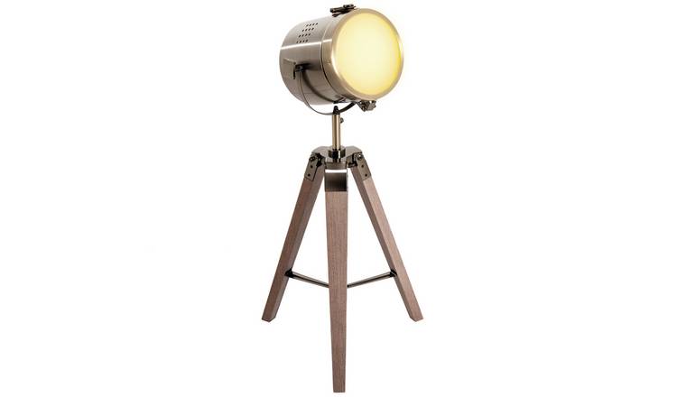 HOMCOM Pine Wood And Iron Tripod Spotlight Table Lamp - Bronze