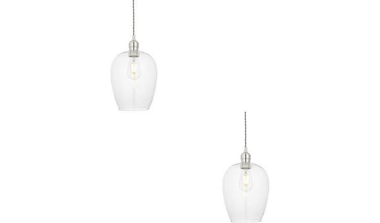 Loops Direct Set of 2 Glass Steel 10W LED Pendant Light - Bright Nickel